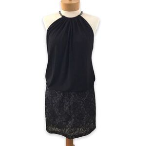 Jessica Simpson Women's 4‎ Halter Blouson Mini Dress Black Lace Sequin Party LBD